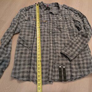 Focus USA Jeans Men's Long Sleeve Button Down Patch Retro Street Biker Festival